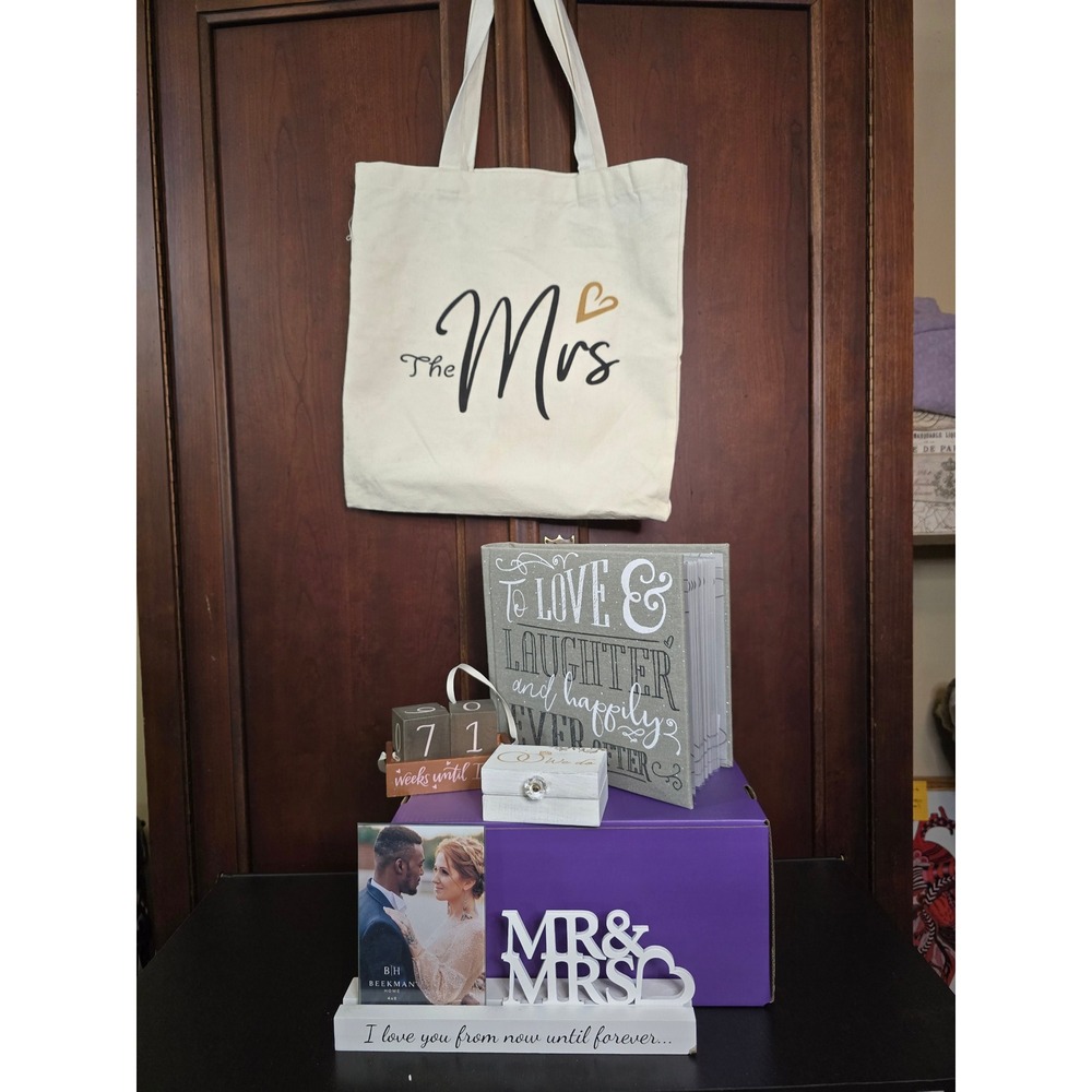 Wedding Bridal Keepsake Bundle Lot Photo Album Frame Ring Box Tote Countdown Set